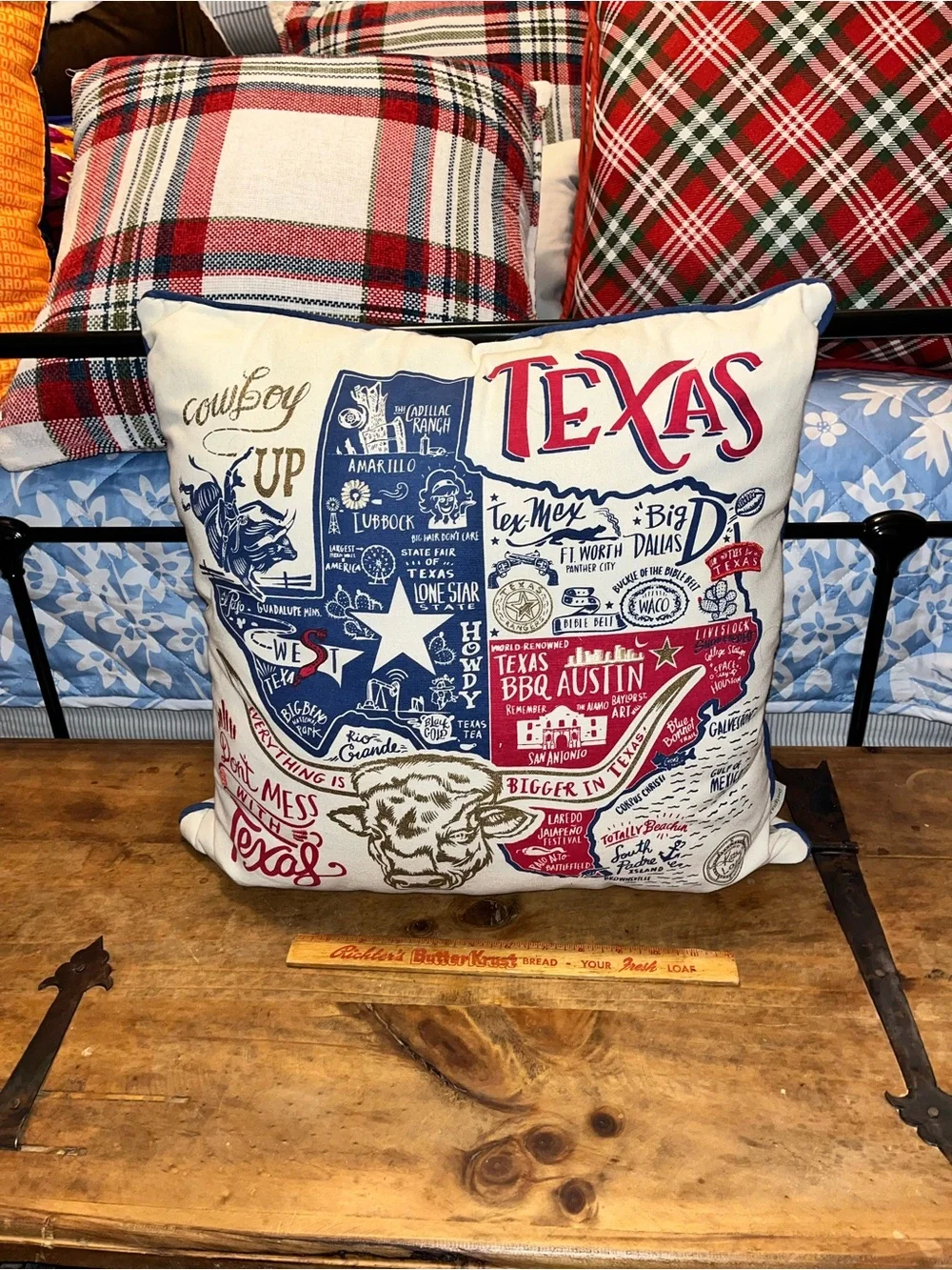 Texas Map Decorative Throw Pillow - White, Red & Blue